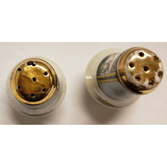 Salt & Pepper Shakers- Lusterware/ Gilt Tops/  Birds & Fruit- Made in Japan - Picture 4 of 5